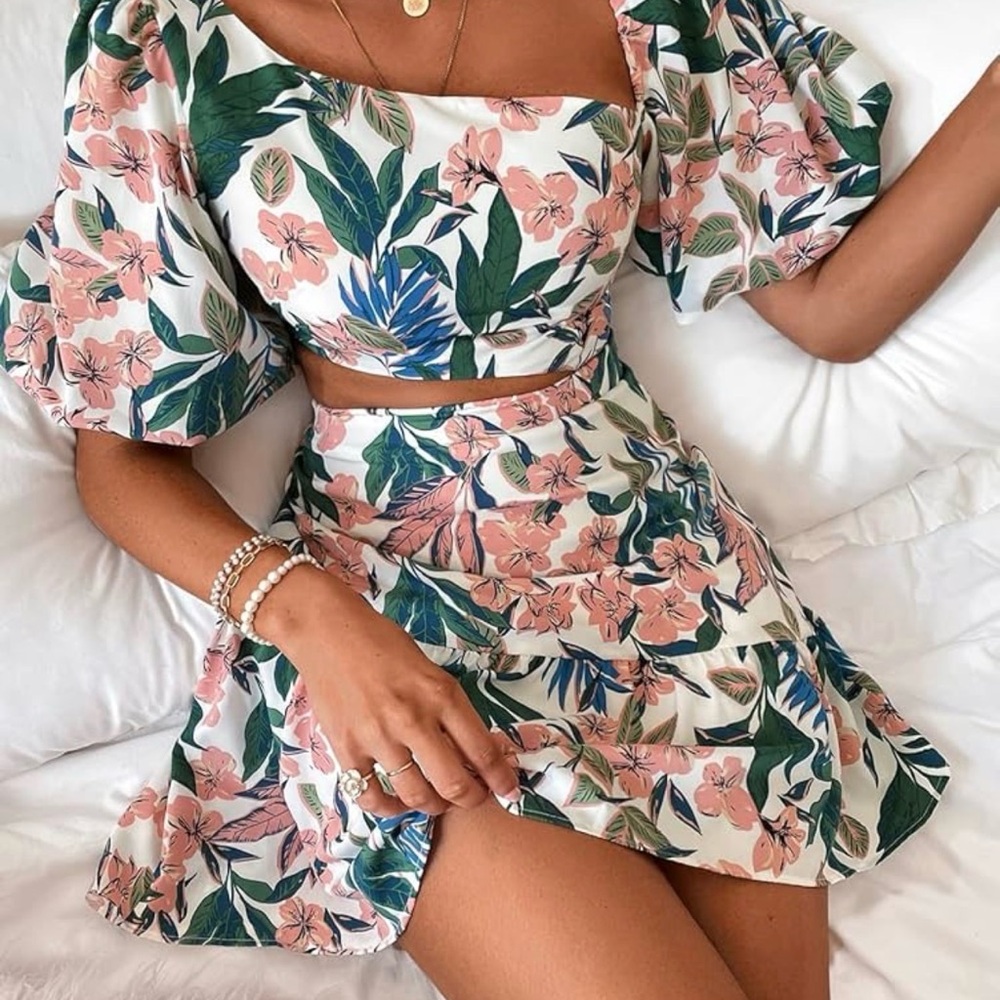 SHEIN Floral Print Dress with Pink, Green & Blue Accents